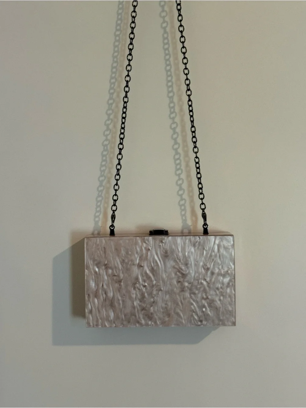 Pearlescent Marbled Box Clutch with Chain Strap - Pink